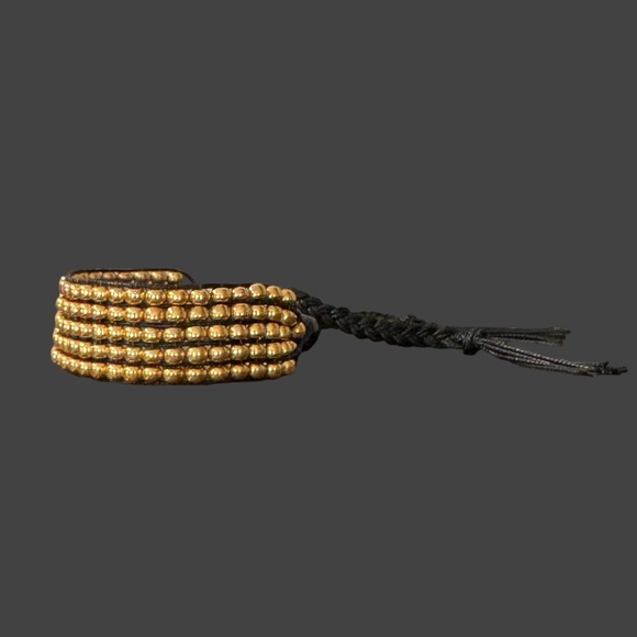 Handcrafted gold tone seed bead tie on loom bracelet cuff - festival - unisex - Picture 12 of 13